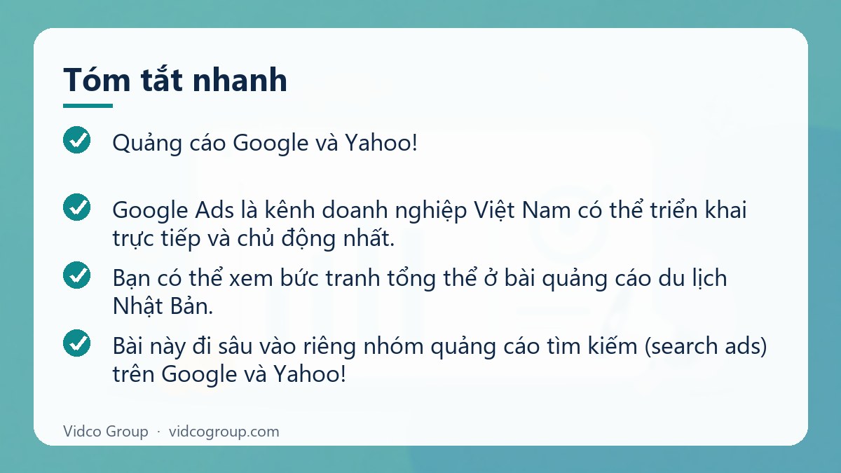 Tóm tắt nhanh: Quảng cáo Google và Yahoo! Japan cho du lịch Nhật