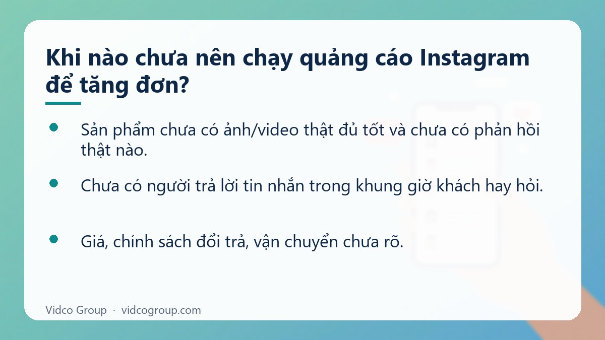 Danh sách: Khi nào chưa nên chạy quảng cáo Instagram để tăng đơn?