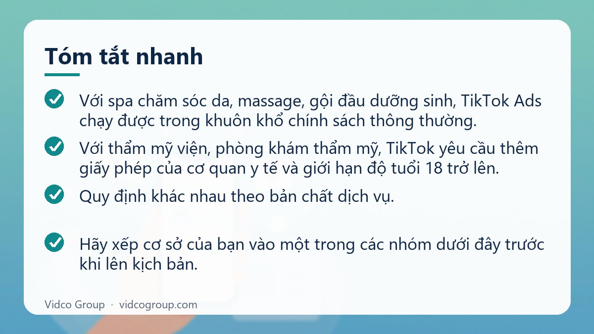 Tóm tắt nhanh: Quảng cáo TikTok cho spa, thẩm mỹ