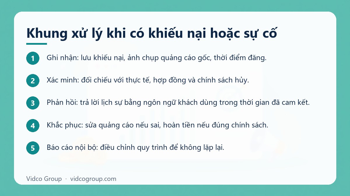Các bước: Khung xử lý khi có khiếu nại hoặc sự cố
