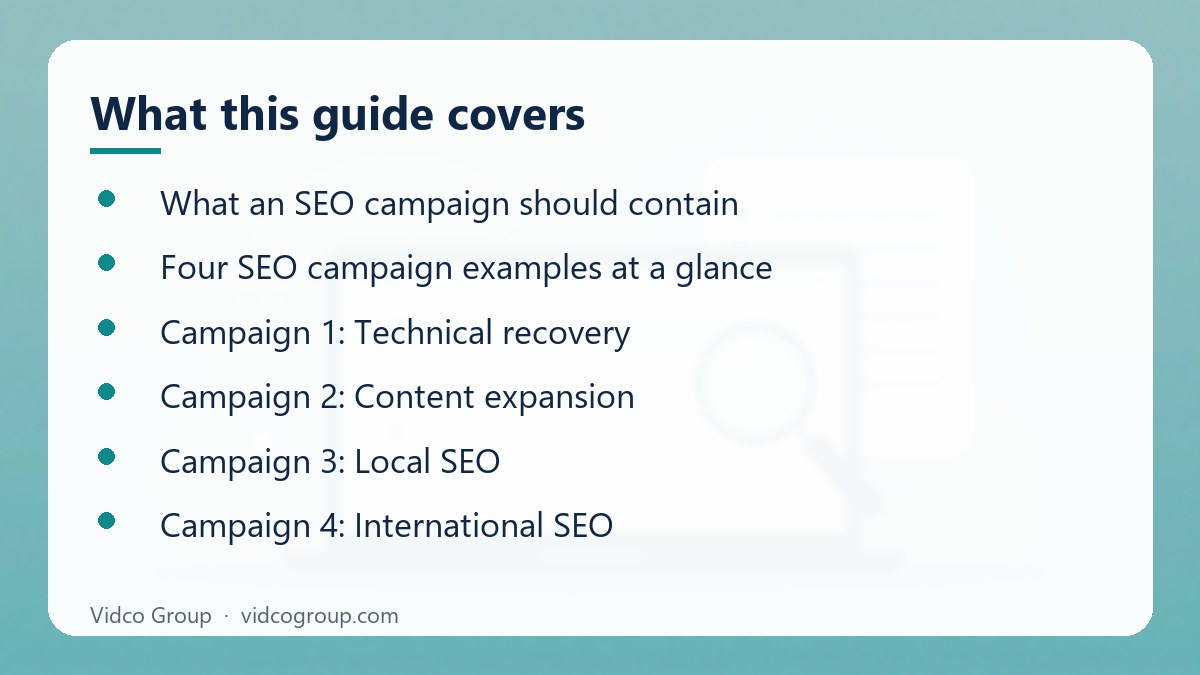 What this guide covers: SEO Campaign Examples