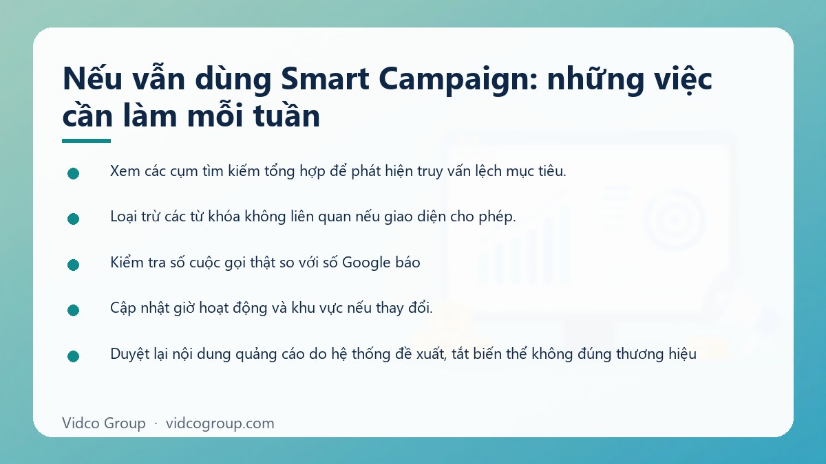 Danh sách: Nếu vẫn dùng Smart Campaign: những việc cần làm mỗi tuần