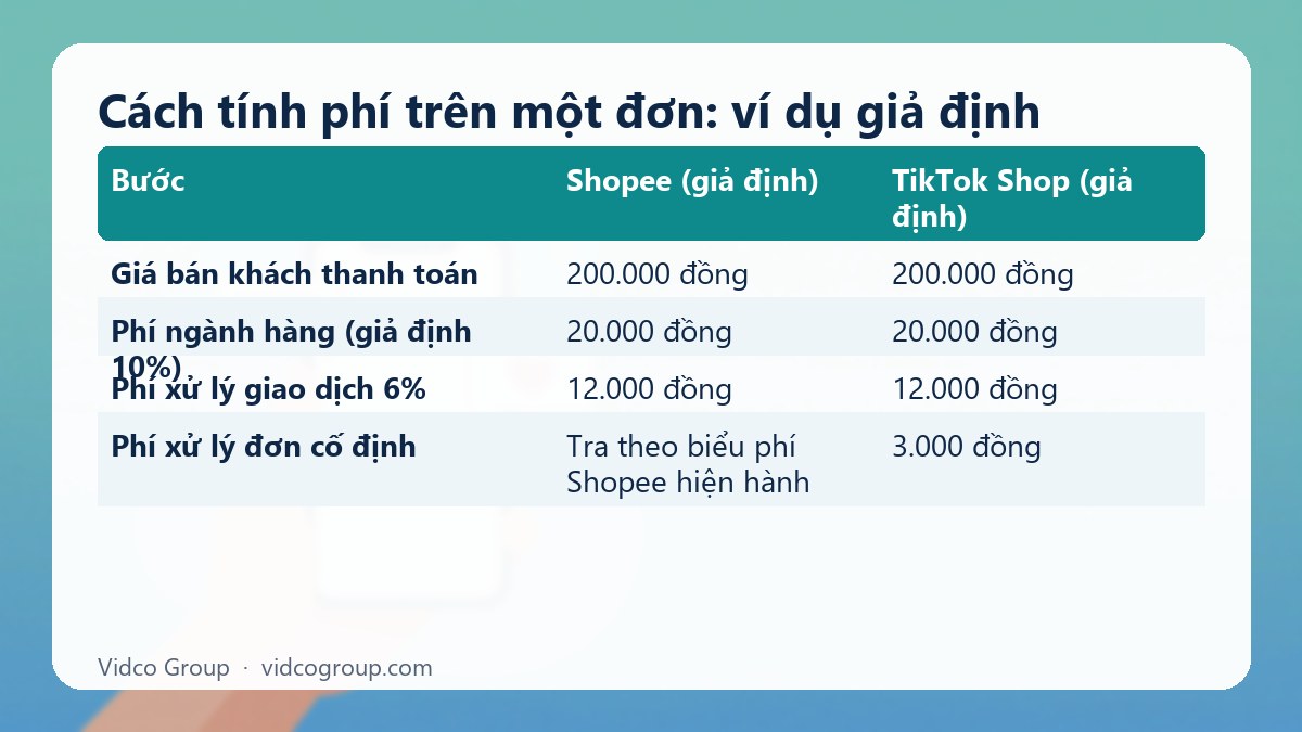 Bảng tóm tắt: Cách tính phí trên một đơn: ví dụ giả định
