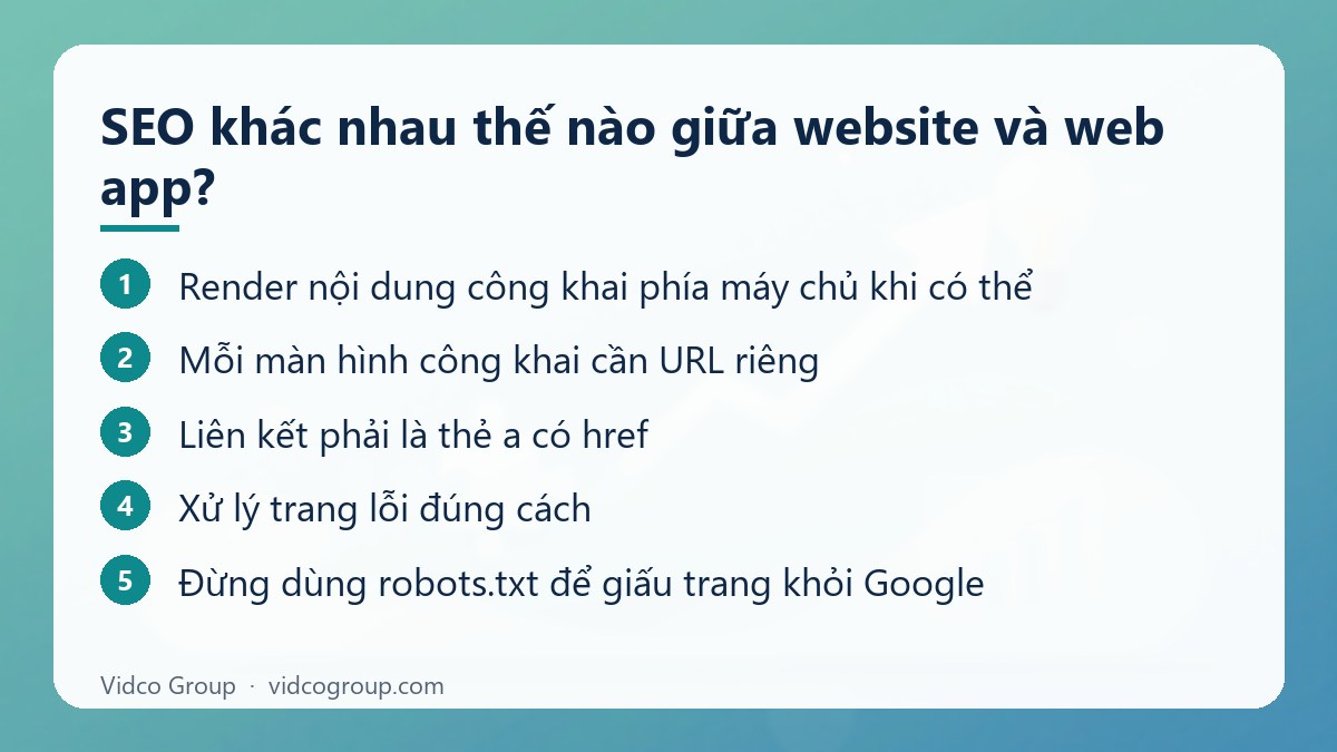 Các bước: SEO khác nhau thế nào giữa website và web app?