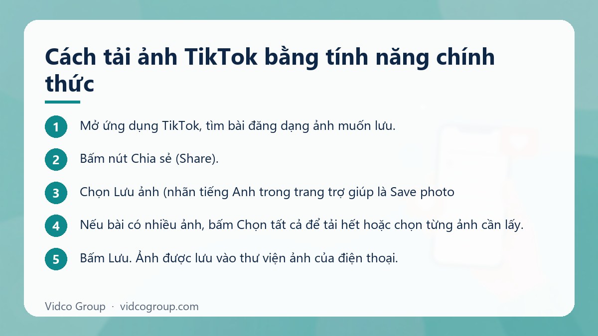 Các bước: Cách tải ảnh TikTok bằng tính năng chính thức