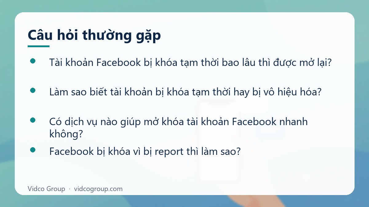 Một số câu hỏi thường gặp về Tài khoản Facebook bị khóa