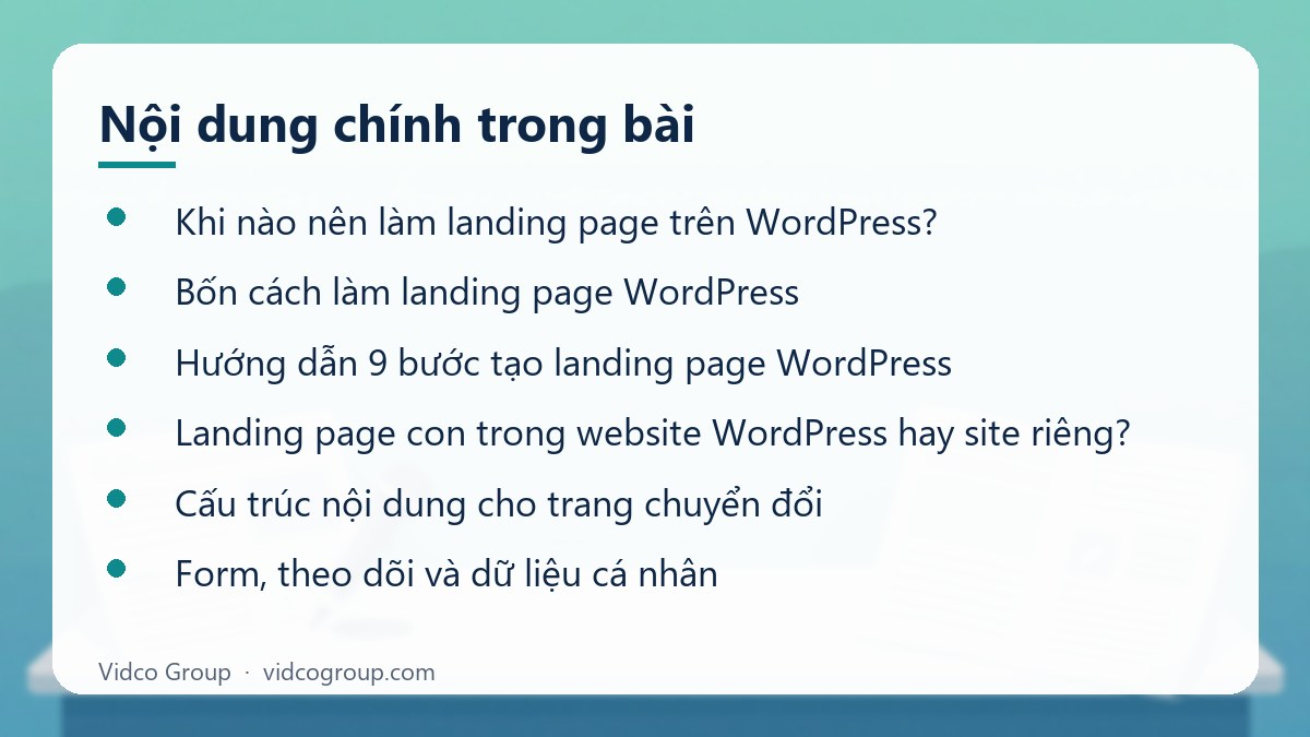 Nội dung chính: Thiết kế landing page bằng WordPress