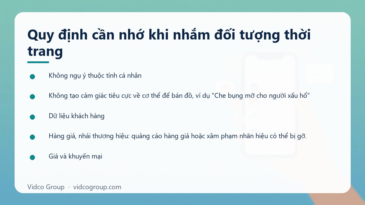Danh sách: Quy định cần nhớ khi nhắm đối tượng thời trang