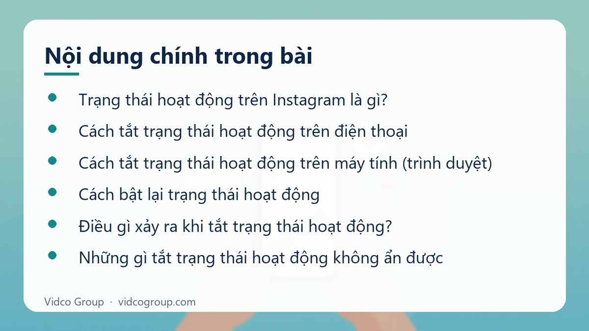 Nội dung chính: Cách tắt trạng thái hoạt động trên Instagram 2026