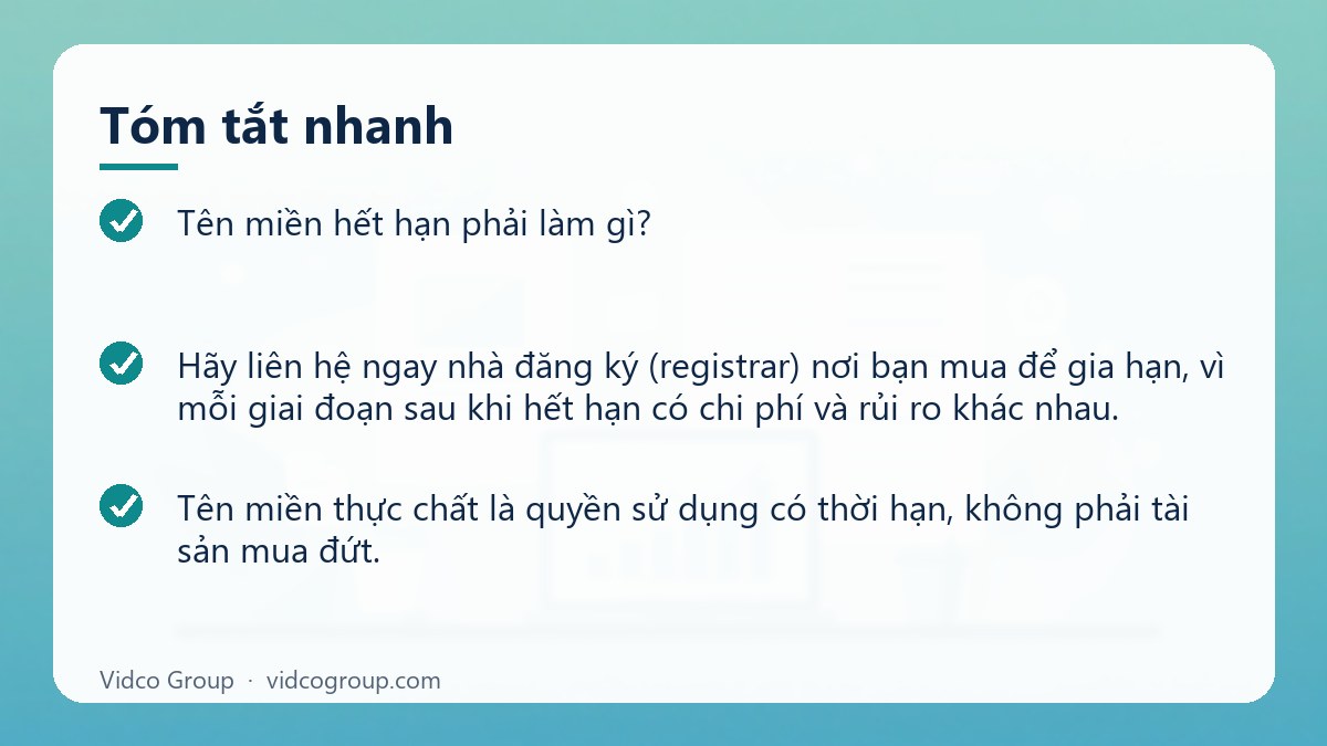 Tóm tắt nhanh: Tên miền hết hạn phải làm gì