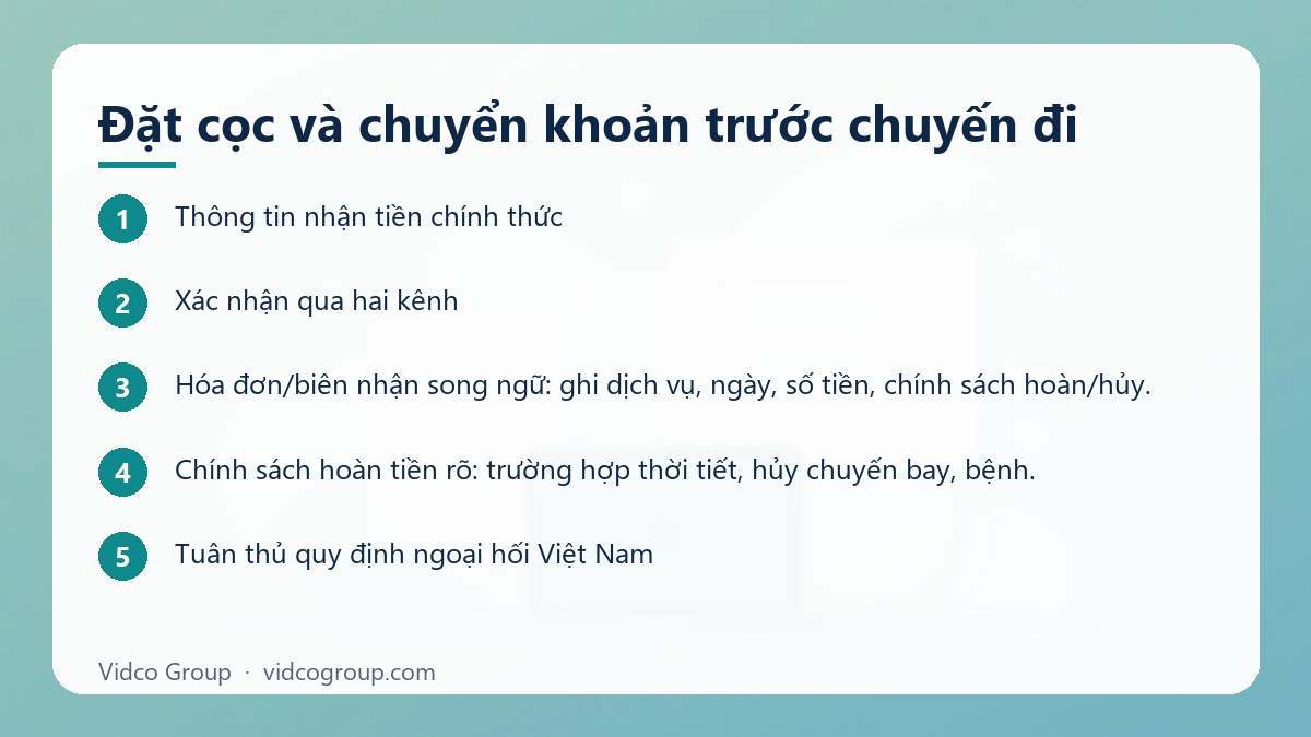 Các bước: Đặt cọc và chuyển khoản trước chuyến đi