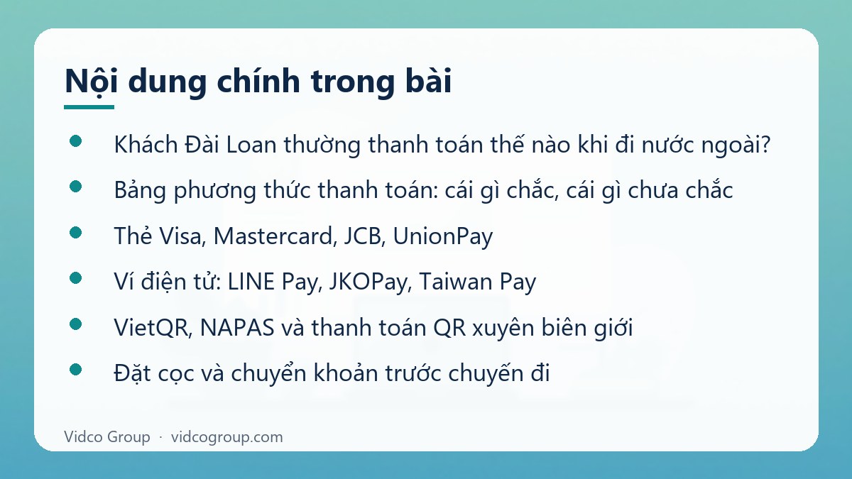 Nội dung chính: Thanh toán cho khách Đài Loan