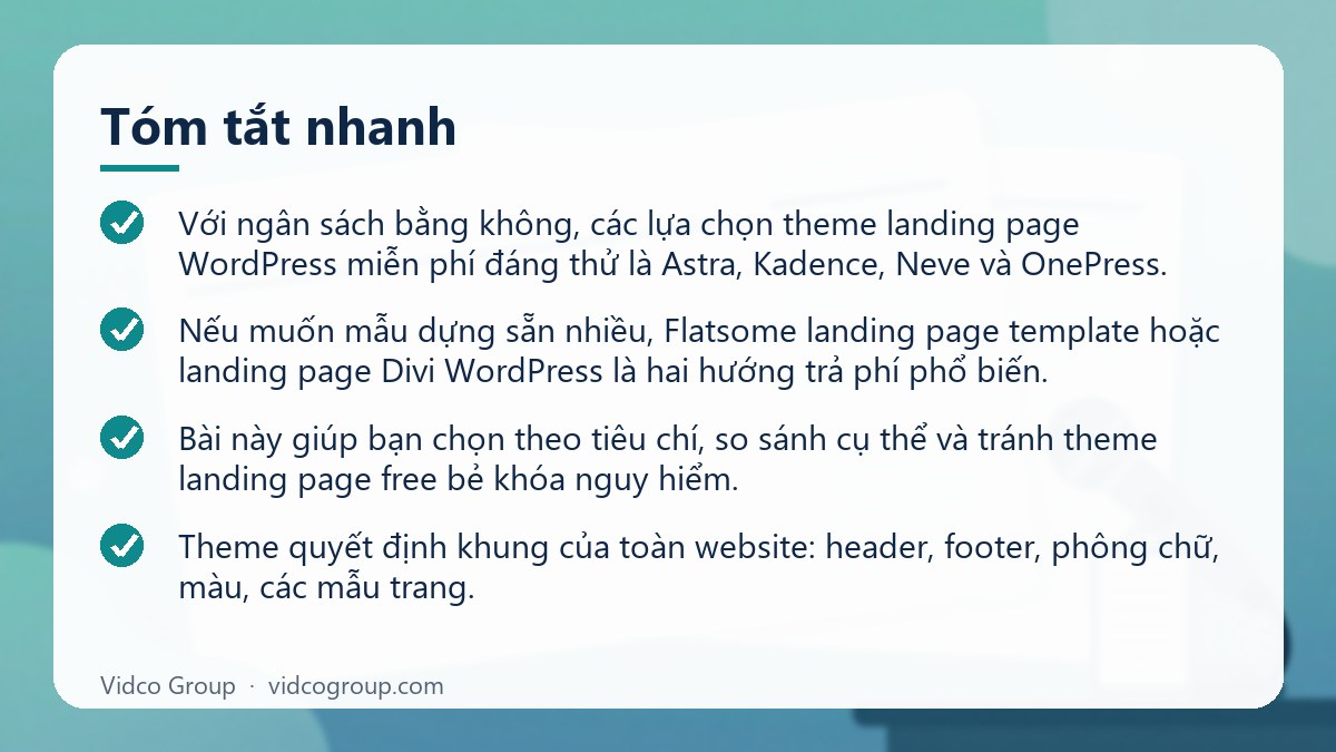 Tóm tắt nhanh: Theme WordPress landing page