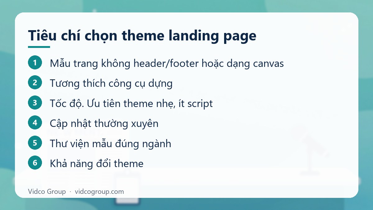 Các bước: Tiêu chí chọn theme landing page