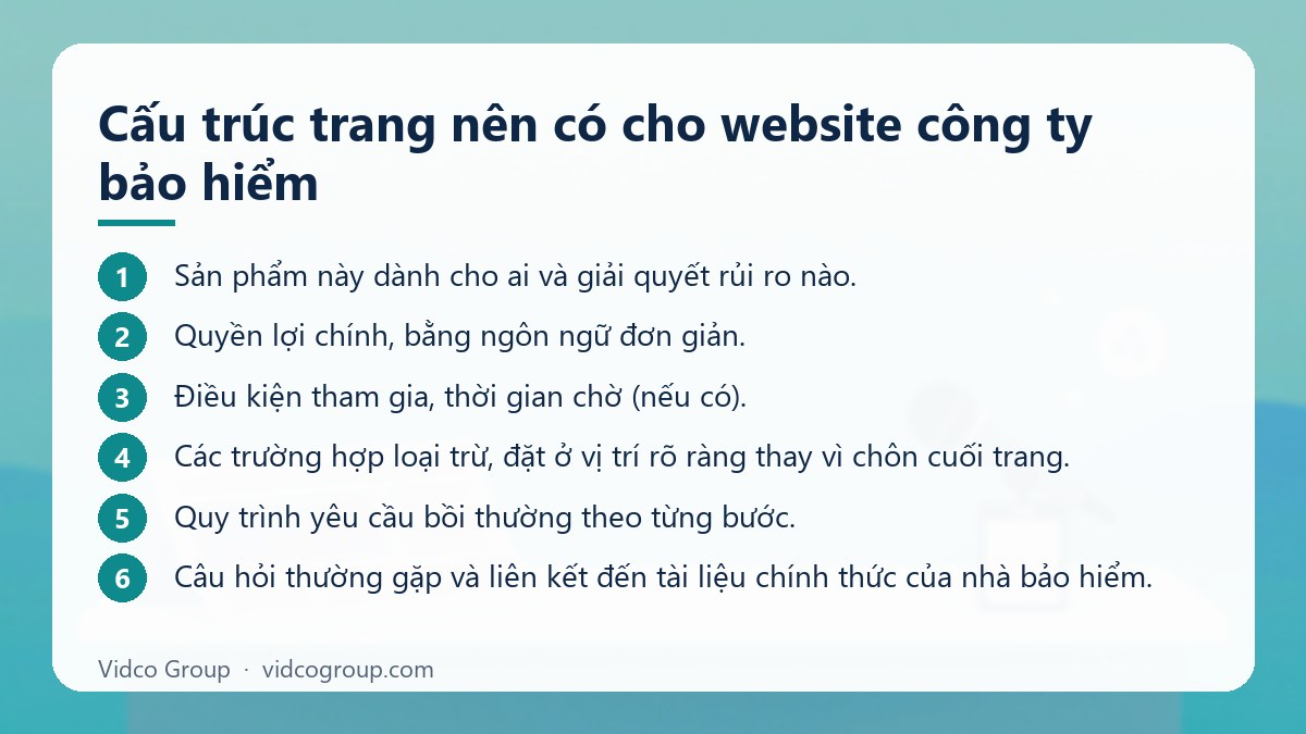 Các bước: Cấu trúc trang nên có cho website công ty bảo hiểm