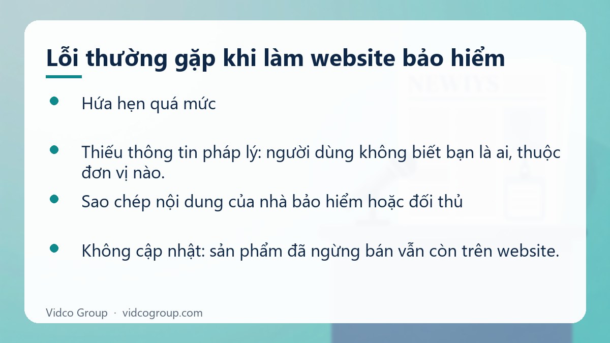 Danh sách: Lỗi thường gặp khi làm website bảo hiểm