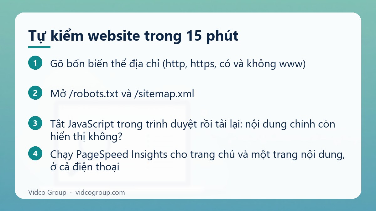 Các bước: Tự kiểm website trong 15 phút