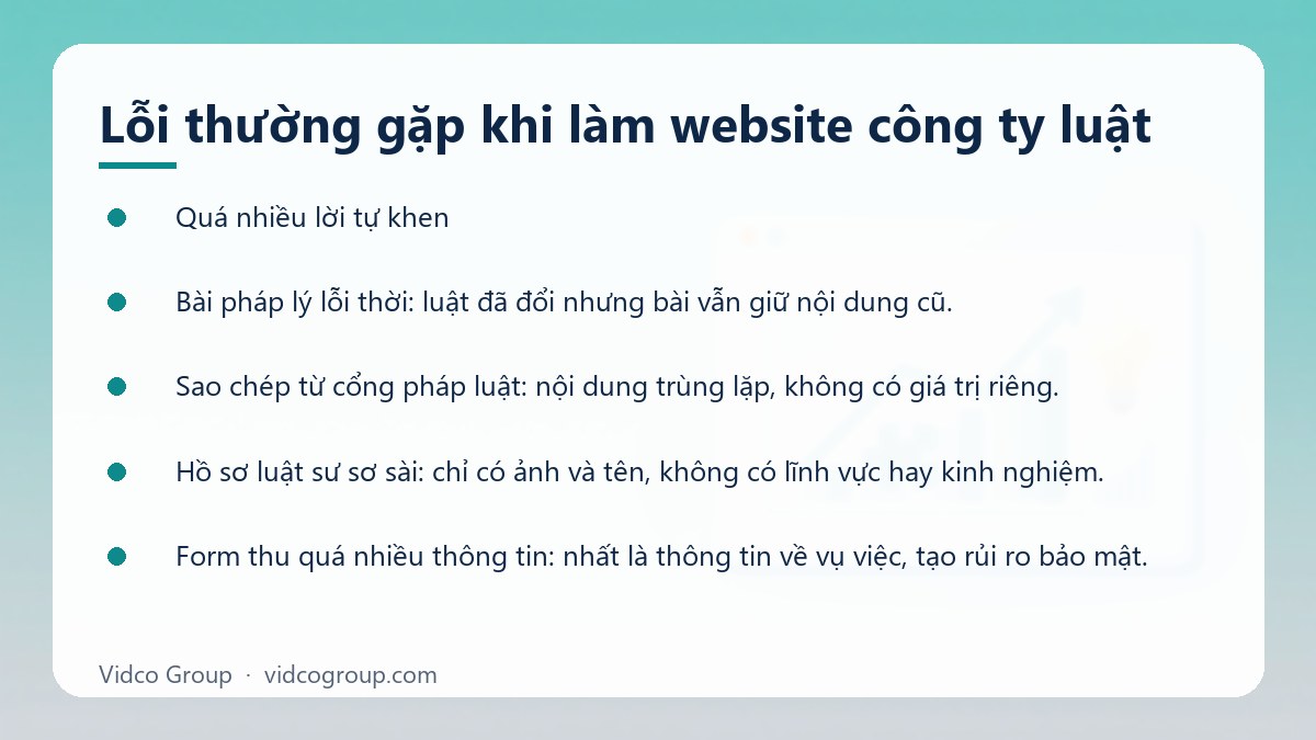 Danh sách: Lỗi thường gặp khi làm website công ty luật