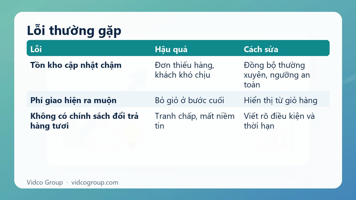 Bảng tóm tắt: Lỗi thường gặp