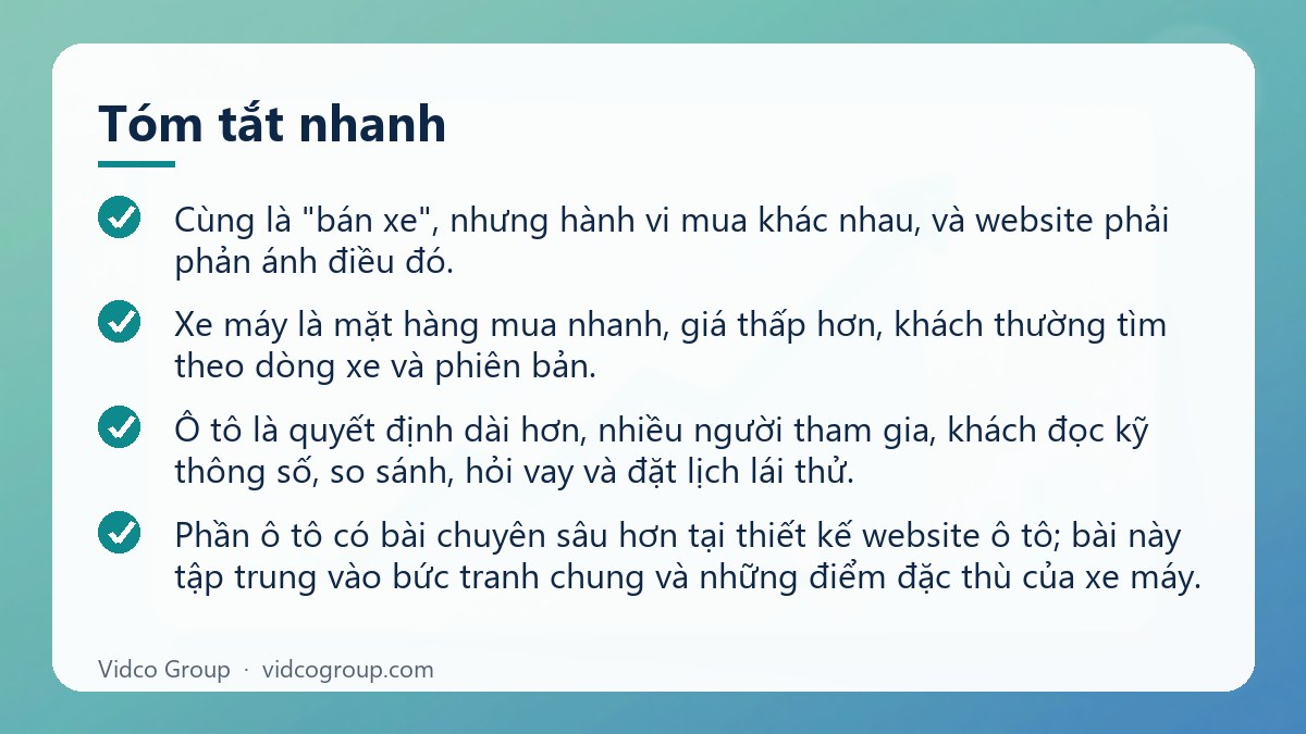 Tóm tắt nhanh: Thiết kế website bán xe máy, ô tô