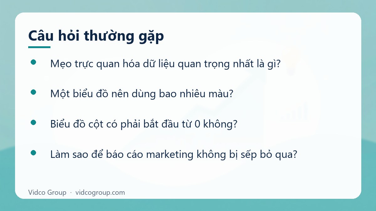 Một số câu hỏi thường gặp về Mẹo trực quan hóa dữ liệu cho báo cáo marketing