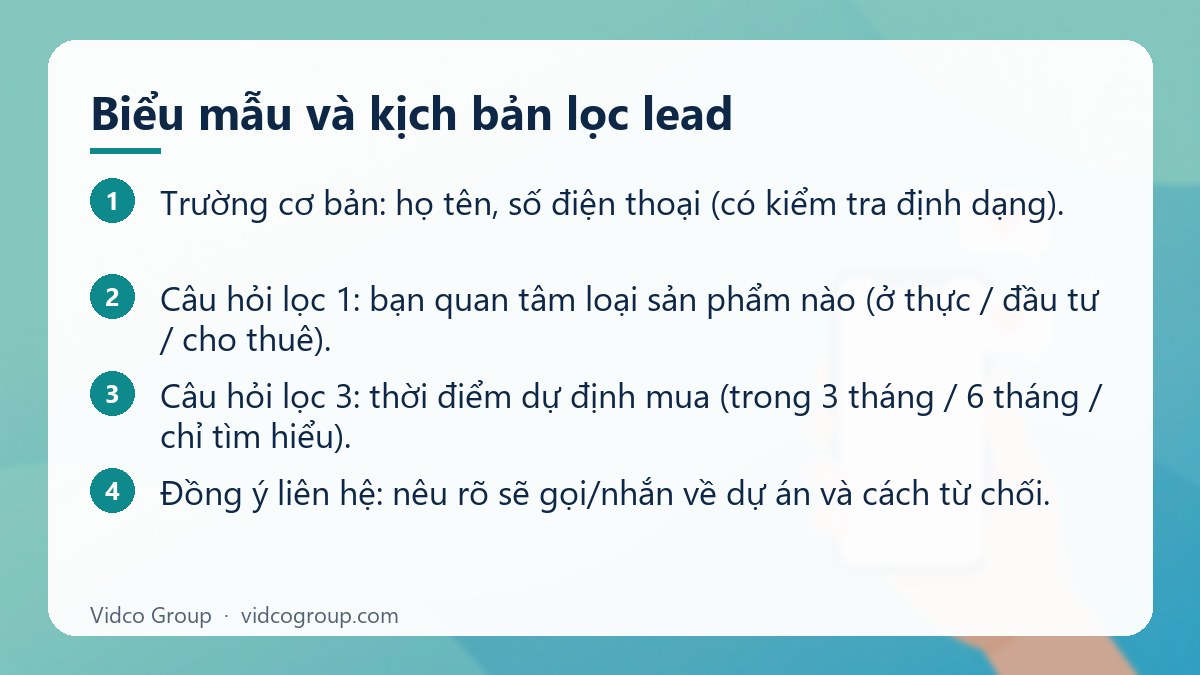 Các bước: Biểu mẫu và kịch bản lọc lead