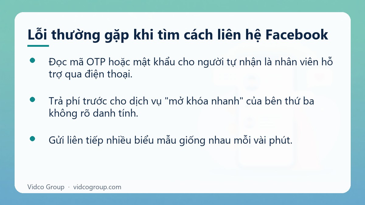 Danh sách: Lỗi thường gặp khi tìm cách liên hệ Facebook
