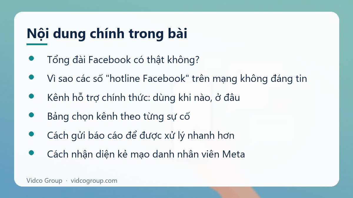 Nội dung chính: Tổng đài Facebook