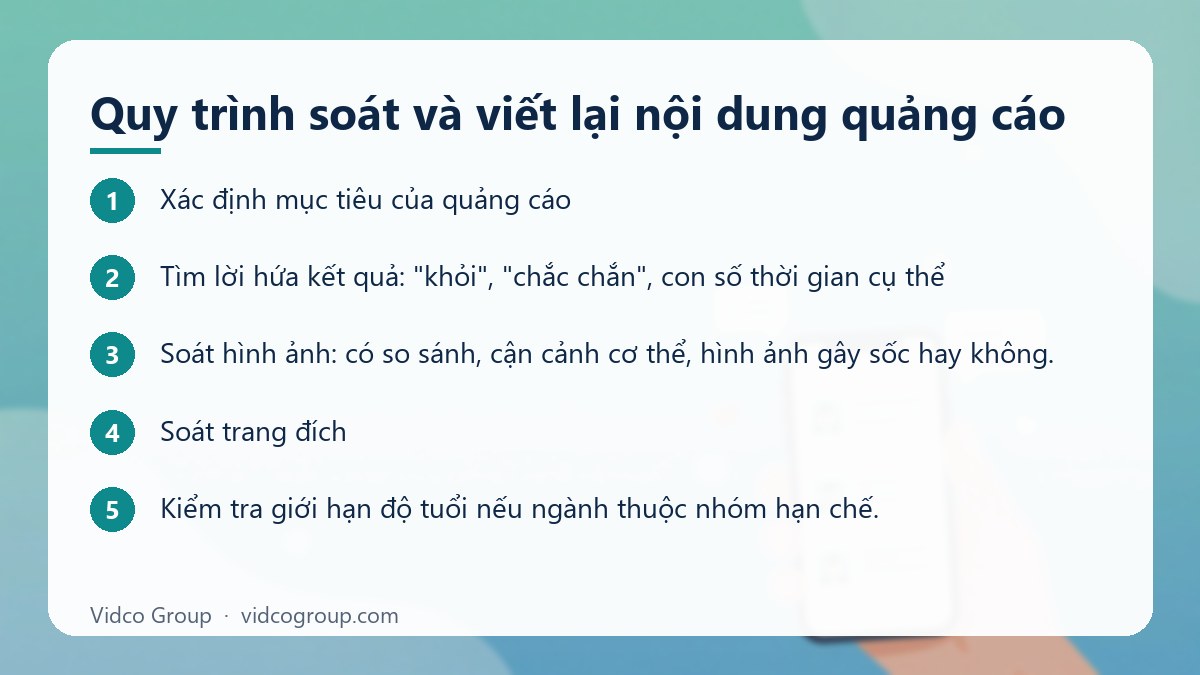 Các bước: Quy trình soát và viết lại nội dung quảng cáo