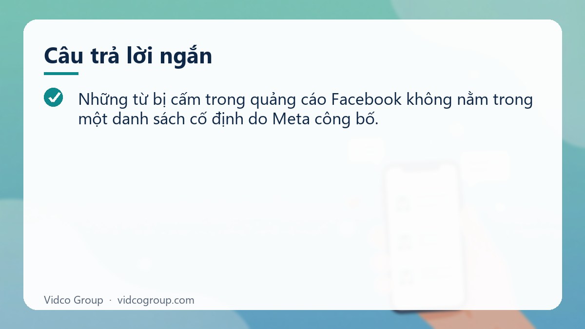 Câu trả lời ngắn: Những từ bị cấm trong quảng cáo Facebook và cách viết lại