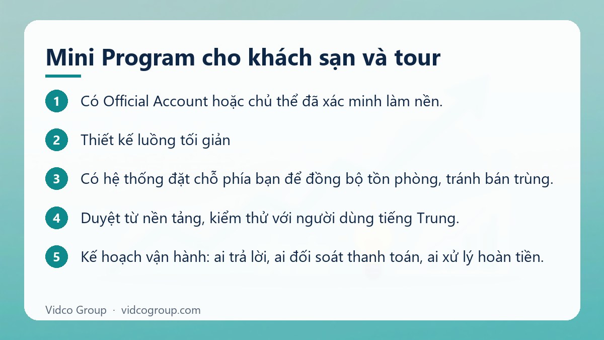 Các bước: Mini Program cho khách sạn và tour