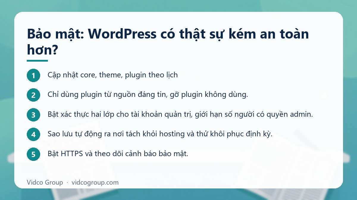 Các bước: Bảo mật: WordPress có thật sự kém an toàn hơn?