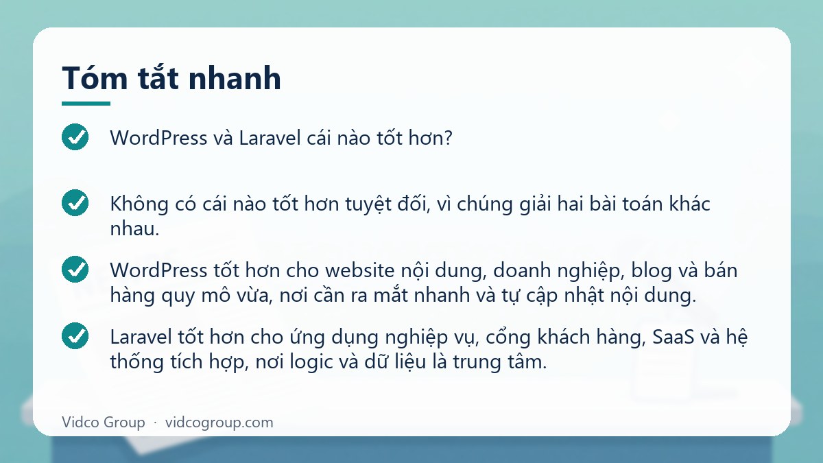 Tóm tắt nhanh: WordPress và Laravel cái nào tốt hơn