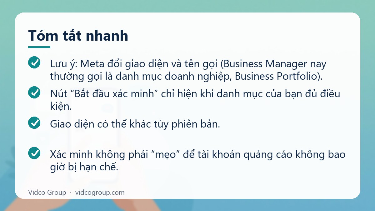 Tóm tắt nhanh: Xác minh doanh nghiệp Facebook Business