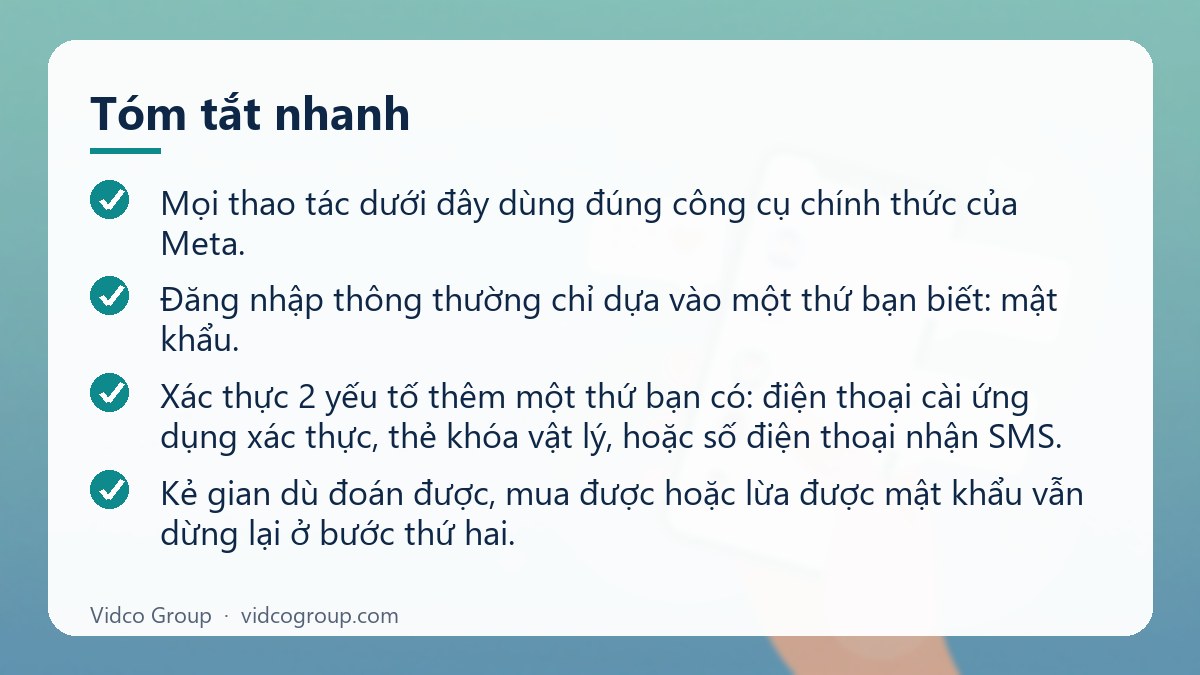 Tóm tắt nhanh: Xác thực 2 yếu tố Facebook