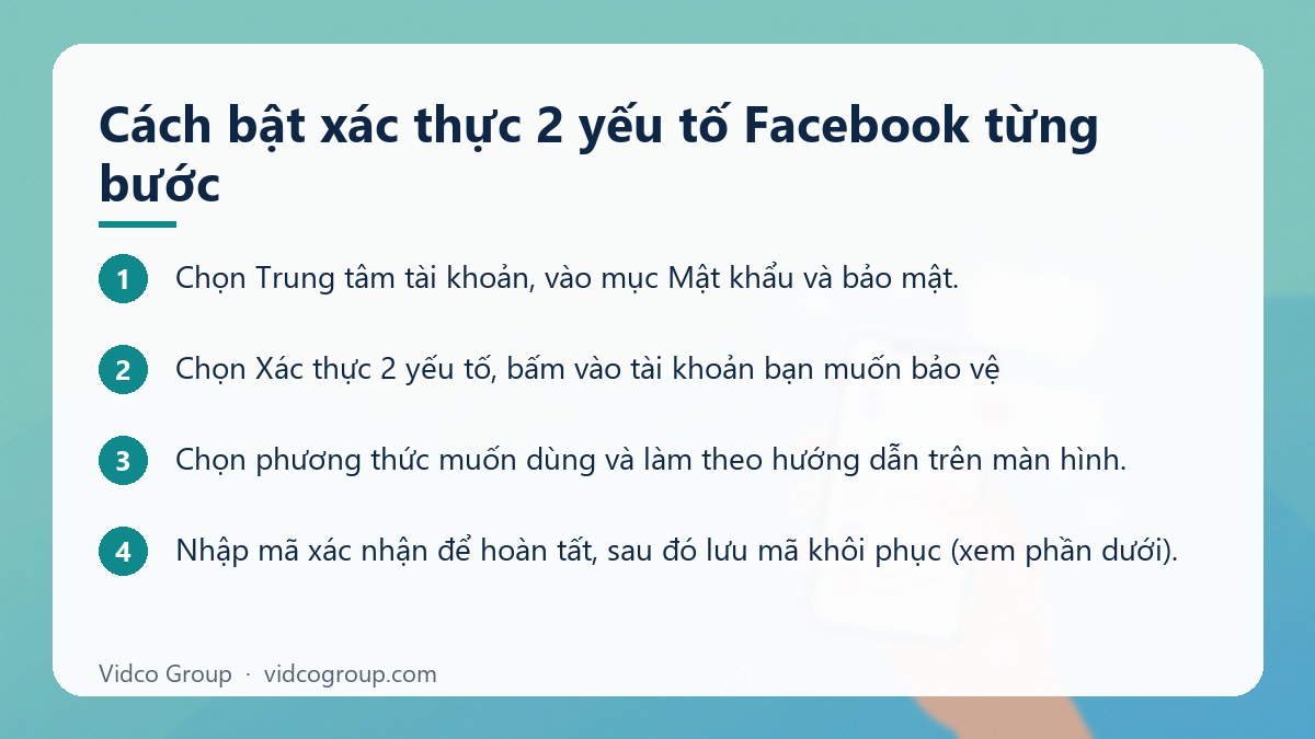 Các bước: Cách bật xác thực 2 yếu tố Facebook từng bước