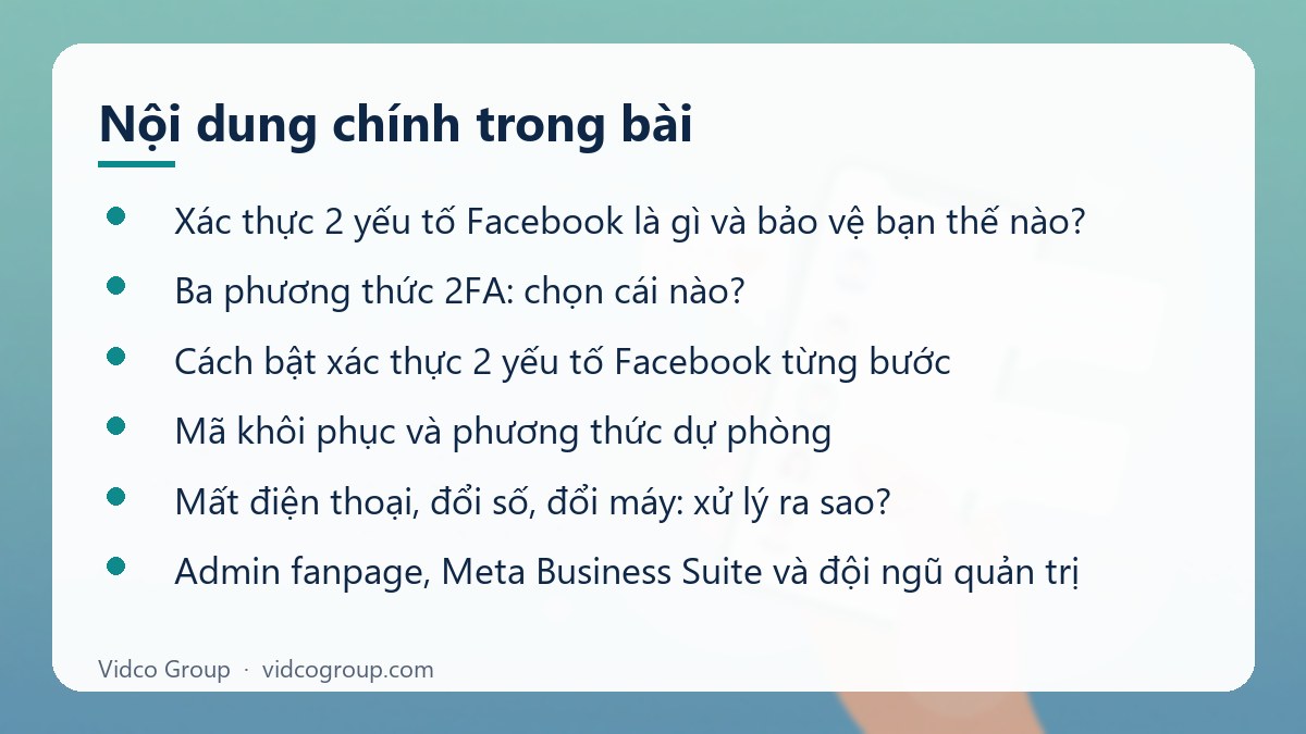 Nội dung chính: Xác thực 2 yếu tố Facebook