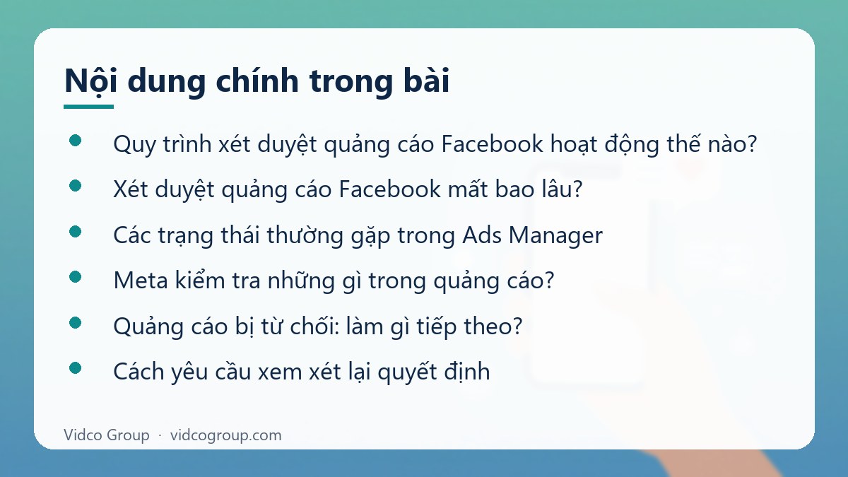Nội dung chính: Xét duyệt quảng cáo Facebook