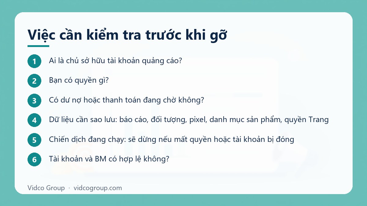 Các bước: Việc cần kiểm tra trước khi gỡ