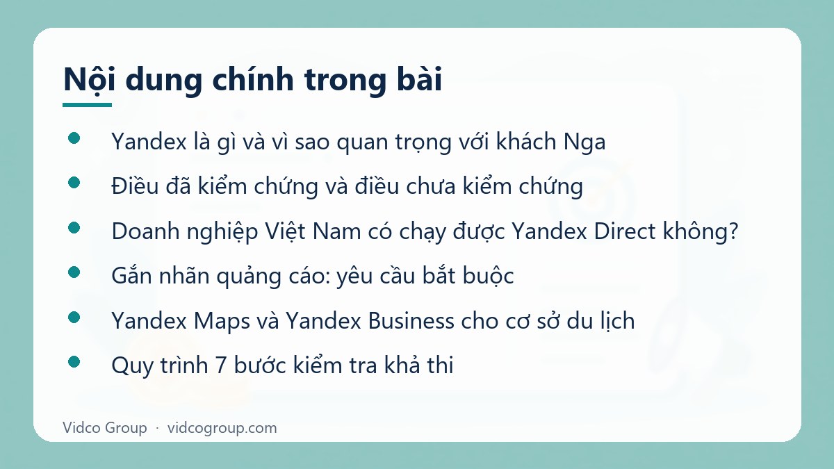 Nội dung chính: Yandex Direct và Yandex Maps cho du lịch